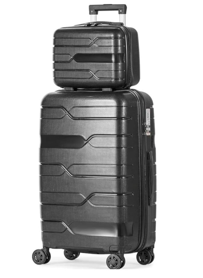 Luggage Trolley Bags Set Of 2 Pcs. For Cabin With 8 Spinner Wheels And TSA Lock - Black  - Image 1