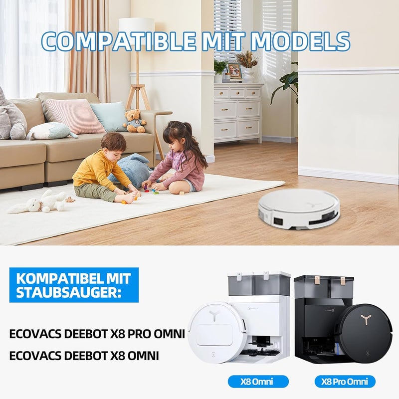 EOVWAEO 21-piece accessory set for Ecovacs Deebot X8 Pro OMNI / X8 OMNI / X8 robot vacuum cleaner, replacement accessories 2 main brushes, 2 roller mops, 6 dust bags, 6 side brushes, 4 filters, 1 - Image 2
