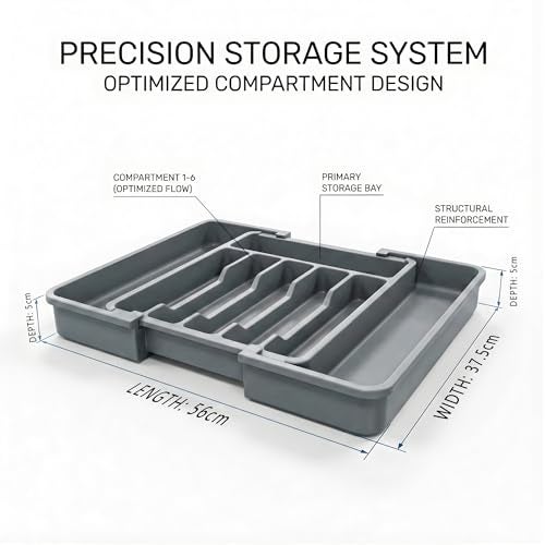 Tarev Drawer Organizer Tray/Kitchen Expandable Utensil Tray/Adjustable Utensil Organizer/Cutlery Silverware Flatware Holder/Divider for Spoons Forks Knives Tableware (Grey, 1 Pcs) - Image 2