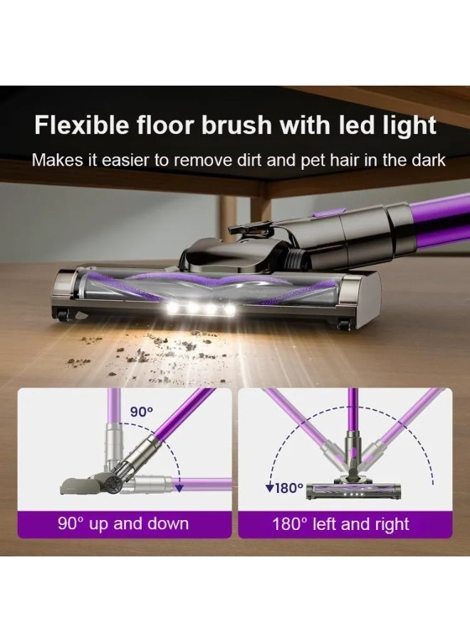 RUIYADA  Cordless Wet & Dry Vacuum Cleaner 3-in-1 Wash and Vacuum with LED Light, Foldable Tube, Self-Cleaning Water Tank, Sofa Brush, Dust Mite Brush, 2-in-1 Crevice & Blowing Tool, Powerful Home Floor Cleaner (Purple) - Image 4