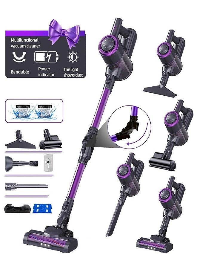 RUIYADA  Cordless Wet & Dry Vacuum Cleaner 3-in-1 Wash and Vacuum with LED Light, Foldable Tube, Self-Cleaning Water Tank, Sofa Brush, Dust Mite Brush, 2-in-1 Crevice & Blowing Tool, Powerful Home Floor Cleaner (Purple) - Image 1