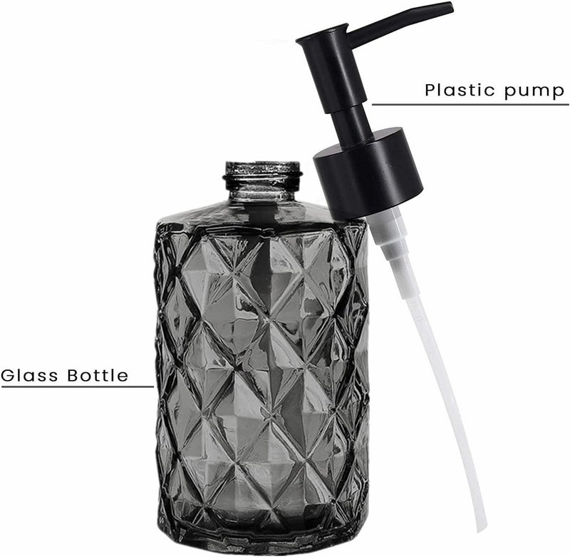 YTDTKJ 2 Pcs Glass Soap Dispenser Set for Bathroom, 11oz. Glass Soap Bottles with Plastic Pump, Kitchen Dish Soap Dispenser Set, Hand-Pump Dispenser for Liquid Hand Soap, Lotion, Essential Oil (Black) - Image 3