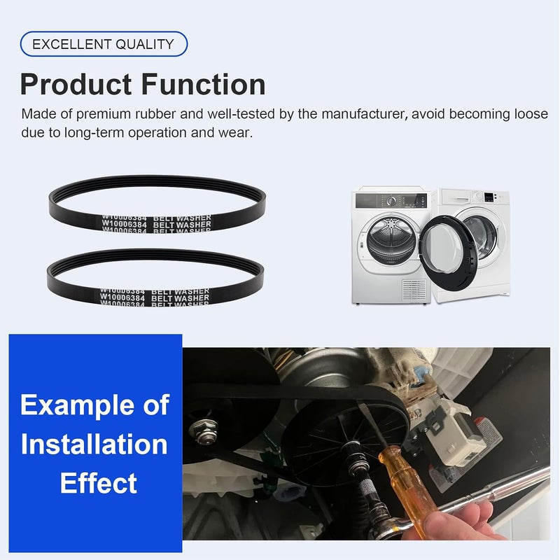 Laofudech W10006384 Washer Drive Belt Premium Replacement Part for W10006384 AP6014712 PS11747978 WPW10006384 - Compatible with Whirlpool Kenmore Washing Machine Drive Belt 2 PCS - Image 4