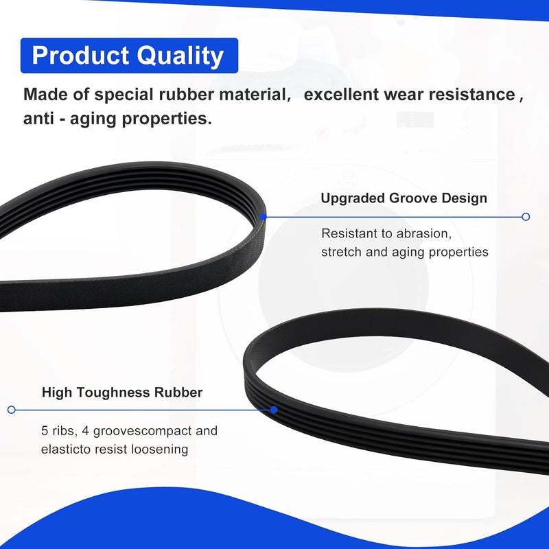 Laofudech W10006384 Washer Drive Belt Premium Replacement Part for W10006384 AP6014712 PS11747978 WPW10006384 - Compatible with Whirlpool Kenmore Washing Machine Drive Belt 2 PCS - Image 3