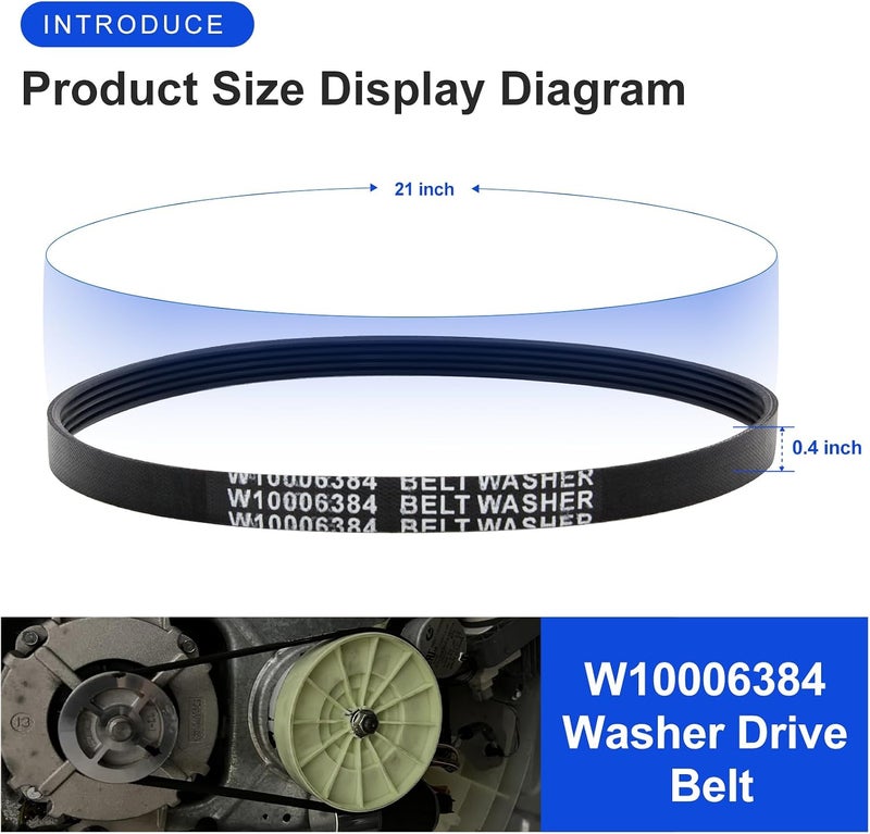 Laofudech W10006384 Washer Drive Belt Premium Replacement Part for W10006384 AP6014712 PS11747978 WPW10006384 - Compatible with Whirlpool Kenmore Washing Machine Drive Belt 2 PCS - Image 2