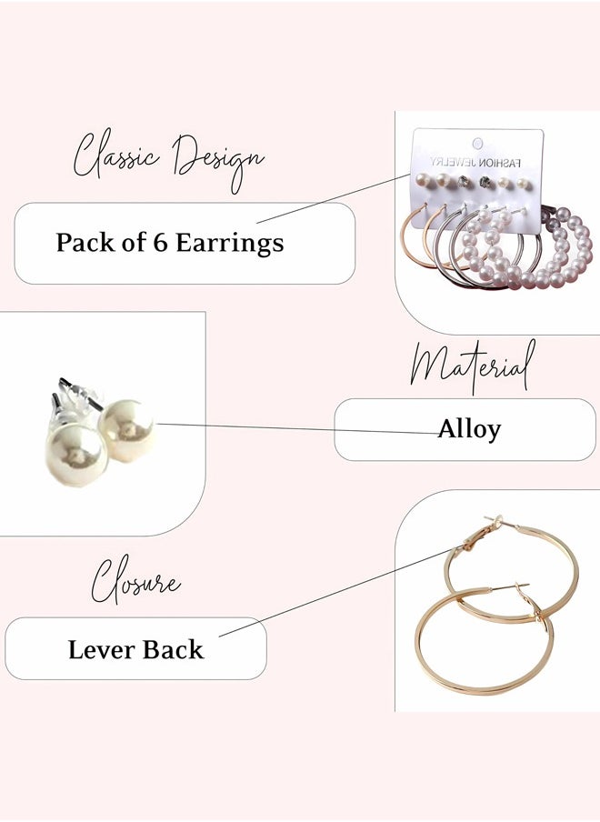 Just Peachy Just Peachy Pack of 6 Earrings, Gold-Toned, Silver-Toned, and Plated Styles, Elegant and Versatile Jewelry Set, Lightweight, Hypoallergenic, and Ideal for Any Occasion - Stylish Accessory Collection  - Image 4
