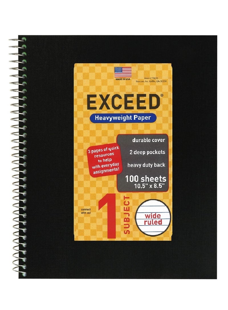 Exceed 1-Subject Single Line Spiral Notebook Black Cover - Image 1