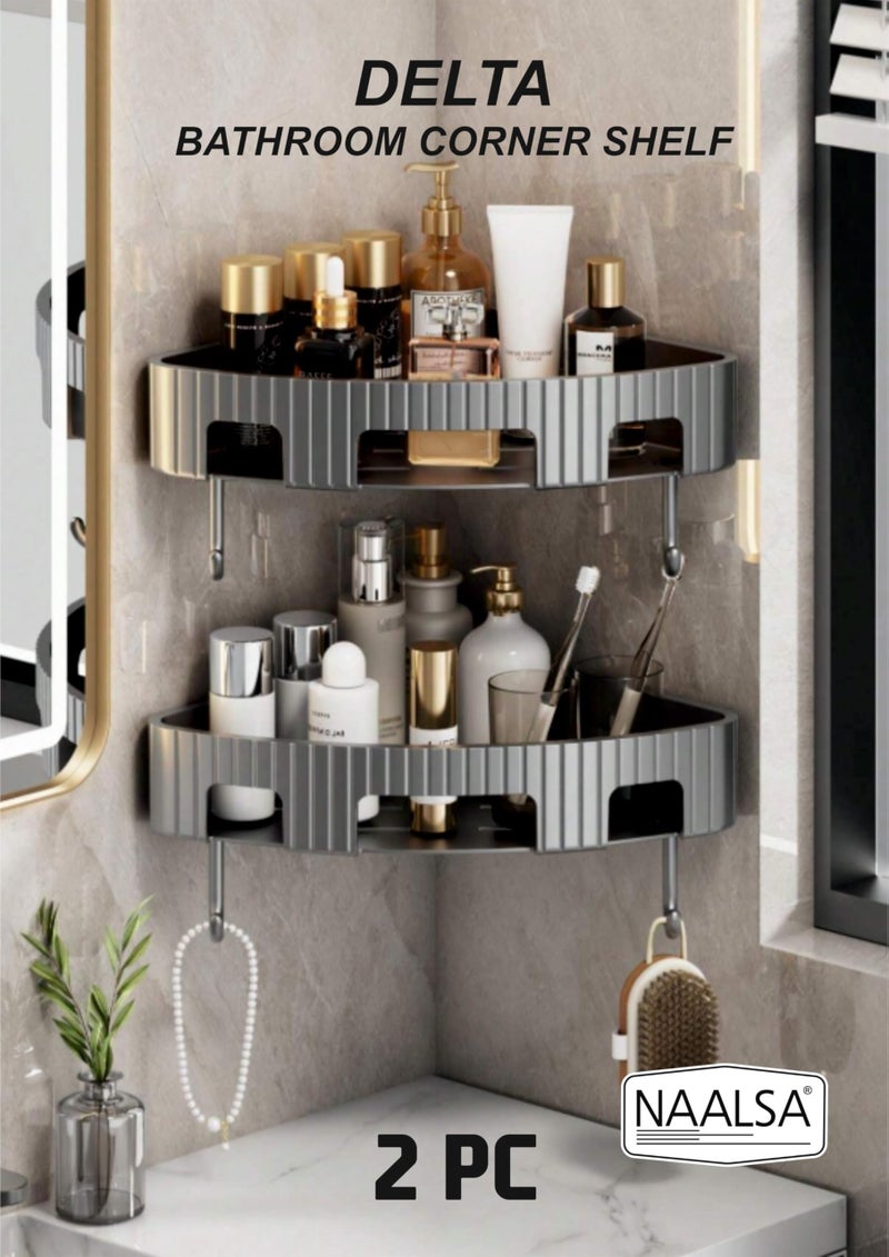 NAALSA - Delta 2Pc self Adhesive Bathroom Corner Shelf, Rack for Home and Kitchen Plastic (2) - Image 2