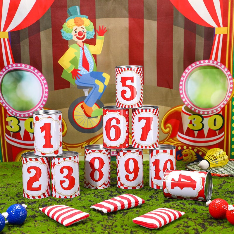 PullCrease 14 Pcs Carnival Bean Bag Toss Games with 10 Carnival Can 3 Bean Bag and 1 Banner for Family Party Birthday Easter Outdoor Activities - Image 5