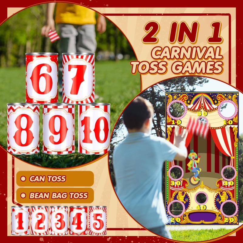 PullCrease 14 Pcs Carnival Bean Bag Toss Games with 10 Carnival Can 3 Bean Bag and 1 Banner for Family Party Birthday Easter Outdoor Activities - Image 4