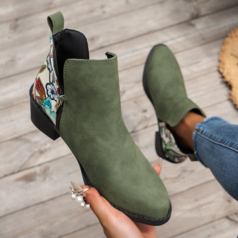 2023 Plus Size New Suede Pointed Toe Chunky Heel Slip-On Western Ankle Boots Side Zipper Personality Trendy Chelsea Boots - Image 2