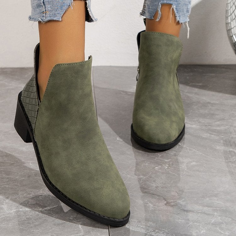 2023 Plus Size New Suede Pointed Toe Chunky Heel Slip-On Western Ankle Boots Side Zipper Personality Trendy Chelsea Boots - Image 1