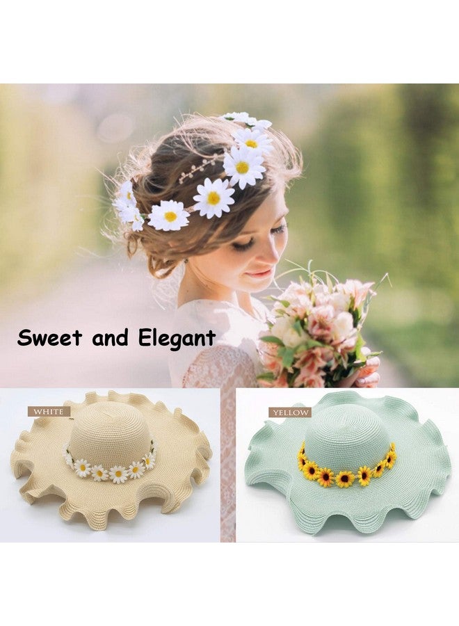 HONBAY Onbay 2Pcs Fashion Flower Headband Sunflower Hair Wreath Festival Hair Band Bridal Headpiece (Yellow+White) - Image 5