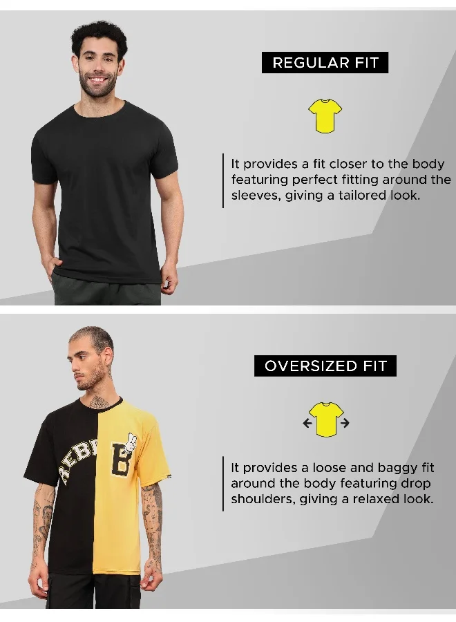 Beyoung Black-Yellow Color Block Oversized T-shirt for Men