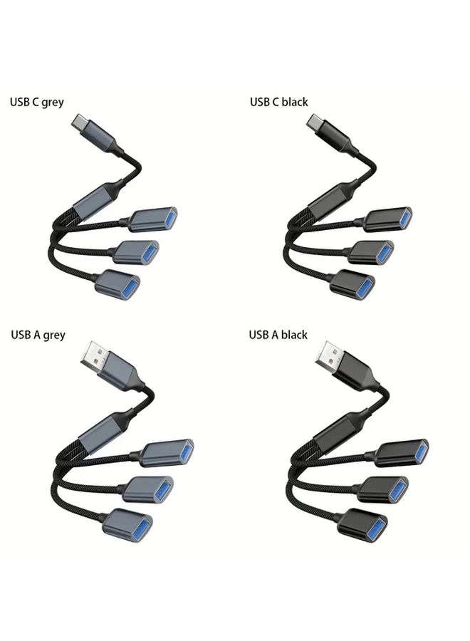أسود 3 في 1 محور USB C محول متعدد المنافذ مع منفذي USB C و USB A منفذ OTG محول - Image 1