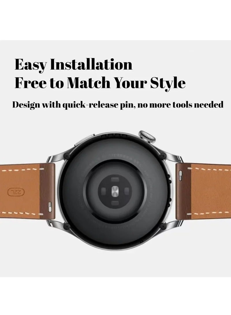 Beauenty Straps Compatible with Huawei Watch 46MM GT5/GT4/GT3/GT3 Pro/GT2/GT2e/GT/GT Runner,Huawei Watch 4/4 Pro/3/3 Pro,Honor Watch 4 Pro/GS3/Magic Watch 2,Leather Band for Men, Women,Dark Brown - Image 5