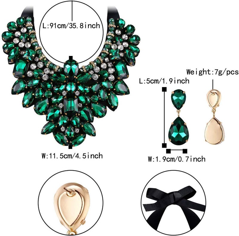 Flyonce Costume Jewelry for Women, 9 Colors Rhinestone Crystal Statement Necklace Earrings Set - Image 4