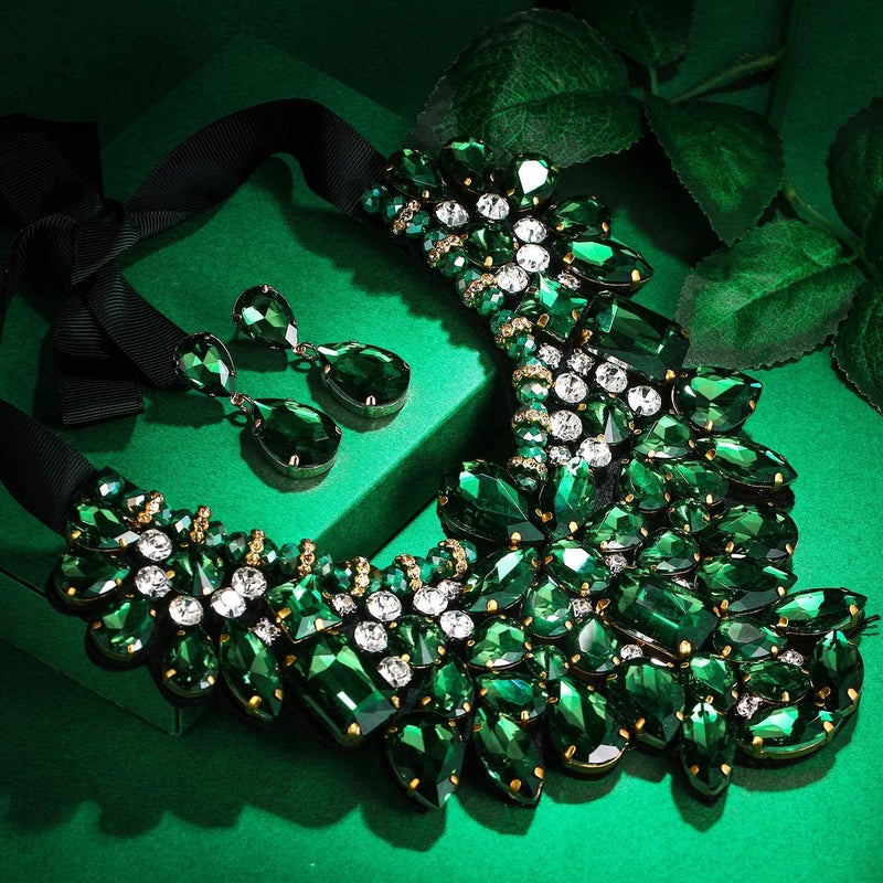 Flyonce Costume Jewelry for Women, 9 Colors Rhinestone Crystal Statement Necklace Earrings Set - Image 3