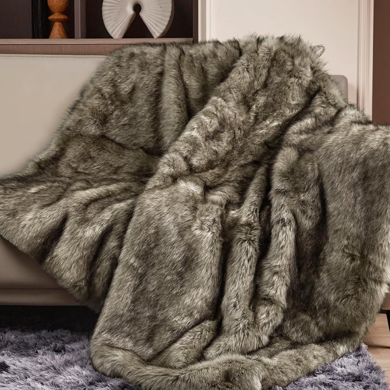 Touchat Luxury 1000GSM Faux Fur Throw Blanket Super Thick Warm Cozy Heavy Blankets for Couch Bed Sofa Plush Fuzzy Elegant Soft Reversible Mink Blanket for Living Room Bedroom 50x60 Grey