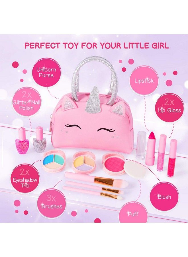 Kids Real Makeup Kit For Little Girls: With Pink Unicorn Bag Real, Non Toxic, Washable Make Up Toy Gift For Toddler Young Children Pretend Play Set Vanity For Ages 3 4 5 6 7 8 9 10 Years Old  - Image 4