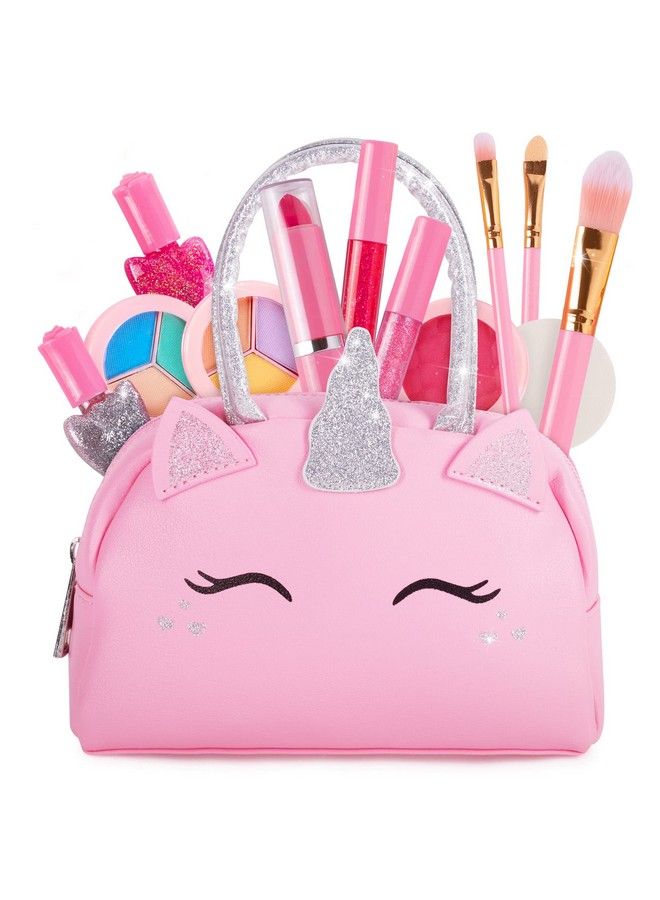 Kids Real Makeup Kit For Little Girls: With Pink Unicorn Bag Real, Non Toxic, Washable Make Up Toy Gift For Toddler Young Children Pretend Play Set Vanity For Ages 3 4 5 6 7 8 9 10 Years Old  - Image 2