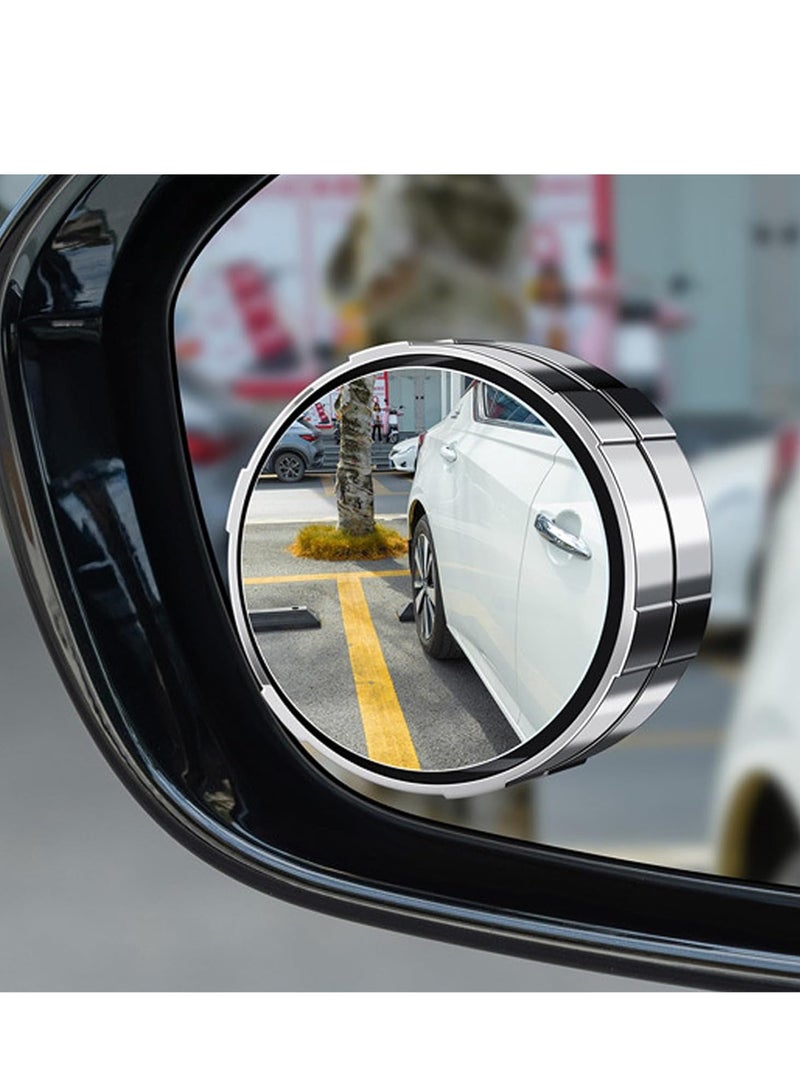 Generic 2 Pcs Blind Spot Mirrors, 360° Rotate Sway Silver Round Curved Convex Wide Angle Mirror, Waterproof HD Crystal Glass Blindspot Mirrors for Car, SUV Trucks Traffic Safety  - Image 2