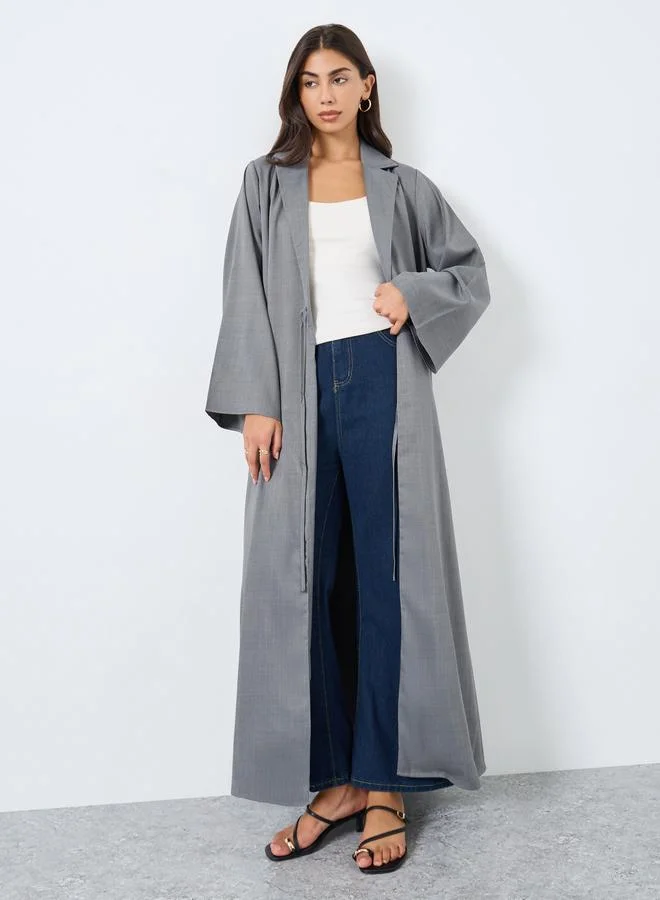 Amirah Melange Collar Winter Abaya with Tie-Up Detail