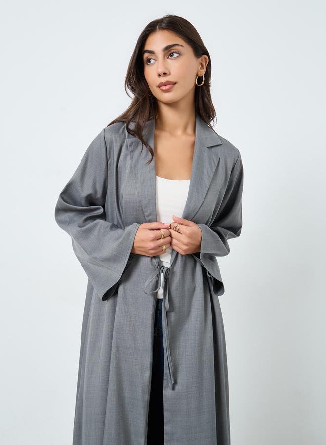 Amirah Melange Collar Winter Abaya with Tie-Up Detail - Image 3