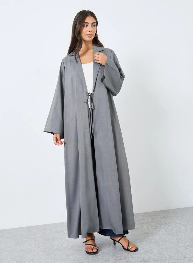 Amirah Melange Collar Winter Abaya with Tie-Up Detail
