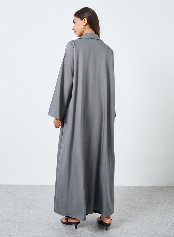 Amirah Melange Collar Winter Abaya with Tie-Up Detail - Image 5