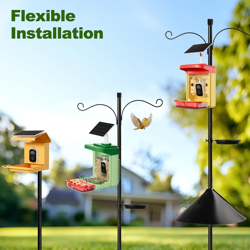 Bilantan Bird Feeder Pole 92 Inch, Birds Feeding Station Kit with Squirrel Proof Baffle,2 Shepherd Hooks, Birds Water Feeder, Heavy Duty Stand 5-Prong Anchor Feeding Station for Wild Bird Watching. - Image 3