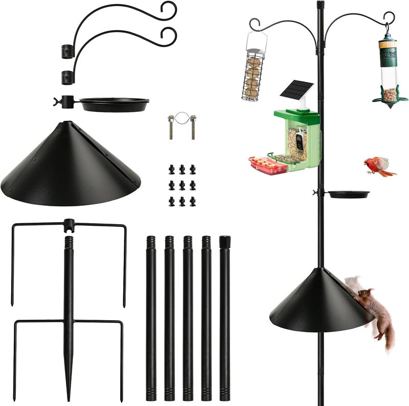Bilantan Bird Feeder Pole 92 Inch, Birds Feeding Station Kit with Squirrel Proof Baffle,2 Shepherd Hooks, Birds Water Feeder, Heavy Duty Stand 5-Prong Anchor Feeding Station for Wild Bird Watching. - Image 1