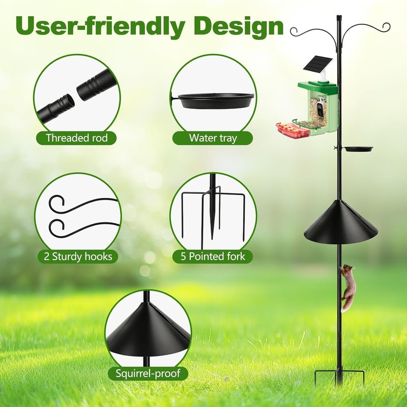 Bilantan Bird Feeder Pole 92 Inch, Birds Feeding Station Kit with Squirrel Proof Baffle,2 Shepherd Hooks, Birds Water Feeder, Heavy Duty Stand 5-Prong Anchor Feeding Station for Wild Bird Watching. - Image 2