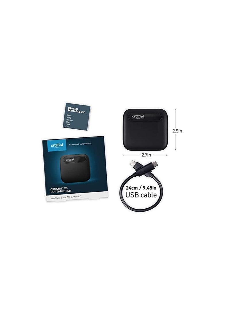 crucial - Crucial X6 500GB Portable Ssd – Up To 540Mb/S – Usb 3.2 – External Solid State Drive, Usb-C - Image 1