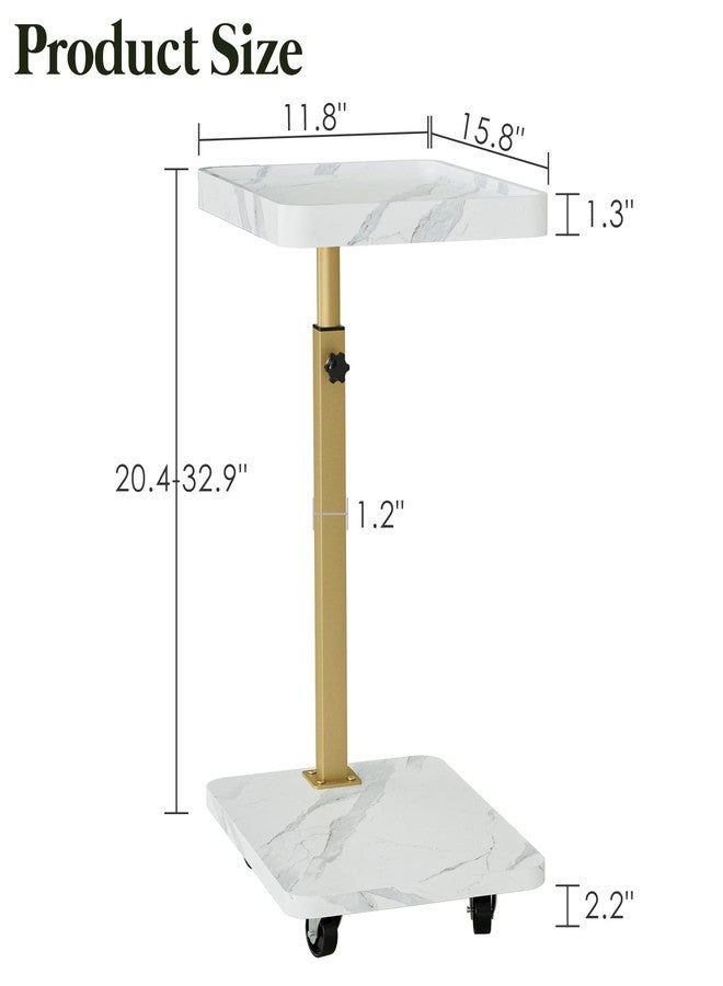 Katrawu TV Tray Table, Adjustable Dinner Trays for Eating Table,360° Swivel& Sofa Armrest End Side Couch Snack Table for Sofa, Bedroom, Living Room, C Shaped End Table that Slide Under(White+Gold) - Image 3