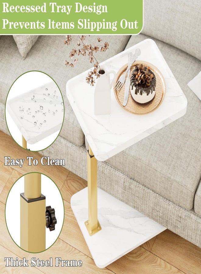 Katrawu TV Tray Table, Adjustable Dinner Trays for Eating Table,360° Swivel& Sofa Armrest End Side Couch Snack Table for Sofa, Bedroom, Living Room, C Shaped End Table that Slide Under(White+Gold) - Image 5