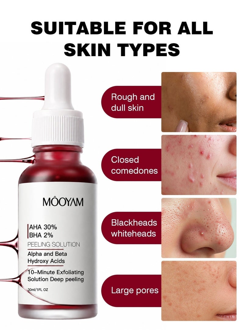 MOOYAM AHA 30% + BHA 2% Peeling Solution Exfoliating Chemical Skin Peel for Face At Home Facial Mask Red Peeling BHA Liquid Exfoliant Acid Peels Salicylic Acid Exfoliators Acid Peel For Face 30ML - Image 5