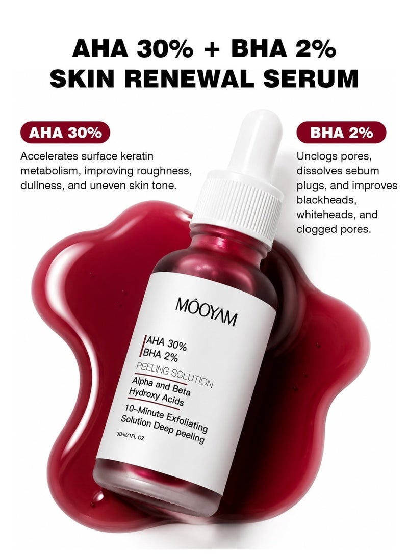 MOOYAM AHA 30% + BHA 2% Peeling Solution Exfoliating Chemical Skin Peel for Face At Home Facial Mask Red Peeling BHA Liquid Exfoliant Acid Peels Salicylic Acid Exfoliators Acid Peel For Face 30ML - Image 4