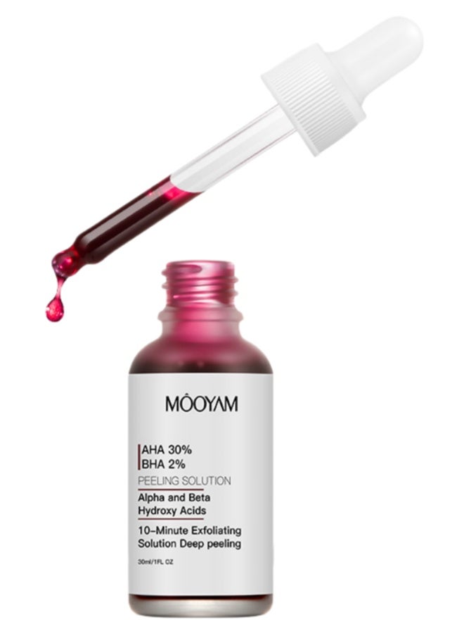 MOOYAM AHA 30% + BHA 2% Peeling Solution Exfoliating Chemical Skin Peel for Face At Home Facial Mask Red Peeling BHA Liquid Exfoliant Acid Peels Salicylic Acid Exfoliators Acid Peel For Face 30ML - Image 1