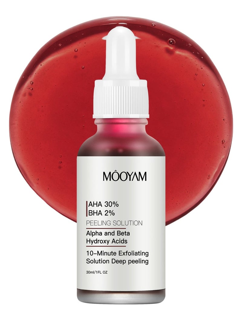MOOYAM AHA 30% + BHA 2% Peeling Solution Exfoliating Chemical Skin Peel for Face At Home Facial Mask Red Peeling BHA Liquid Exfoliant Acid Peels Salicylic Acid Exfoliators Acid Peel For Face 30ML - Image 2