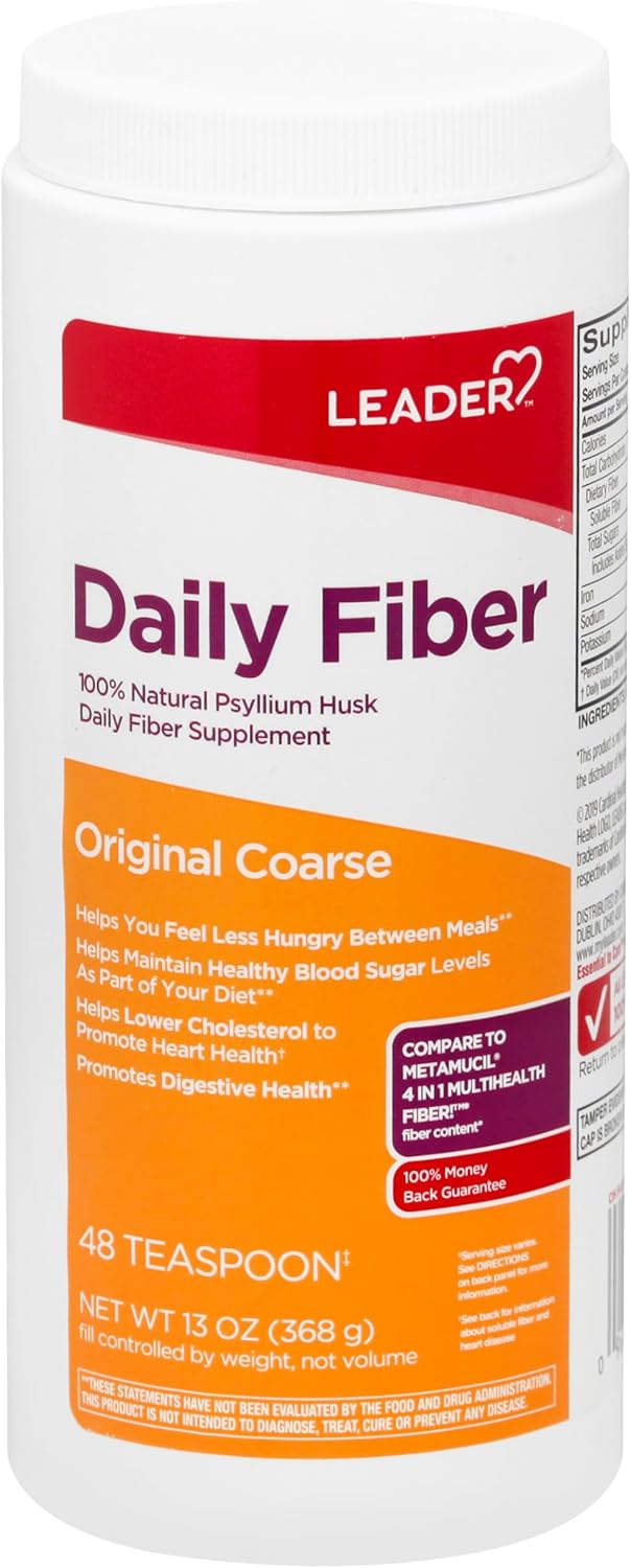 Leader Psyllium Husk Powder Supplement 4in1 Fiber for Digestive Health Plant Based 100 Natural Psyllium Husk Daily Fiber Gluten Free NonGMO Compare to Metamucil Multihealth 13 OZ - Image 1