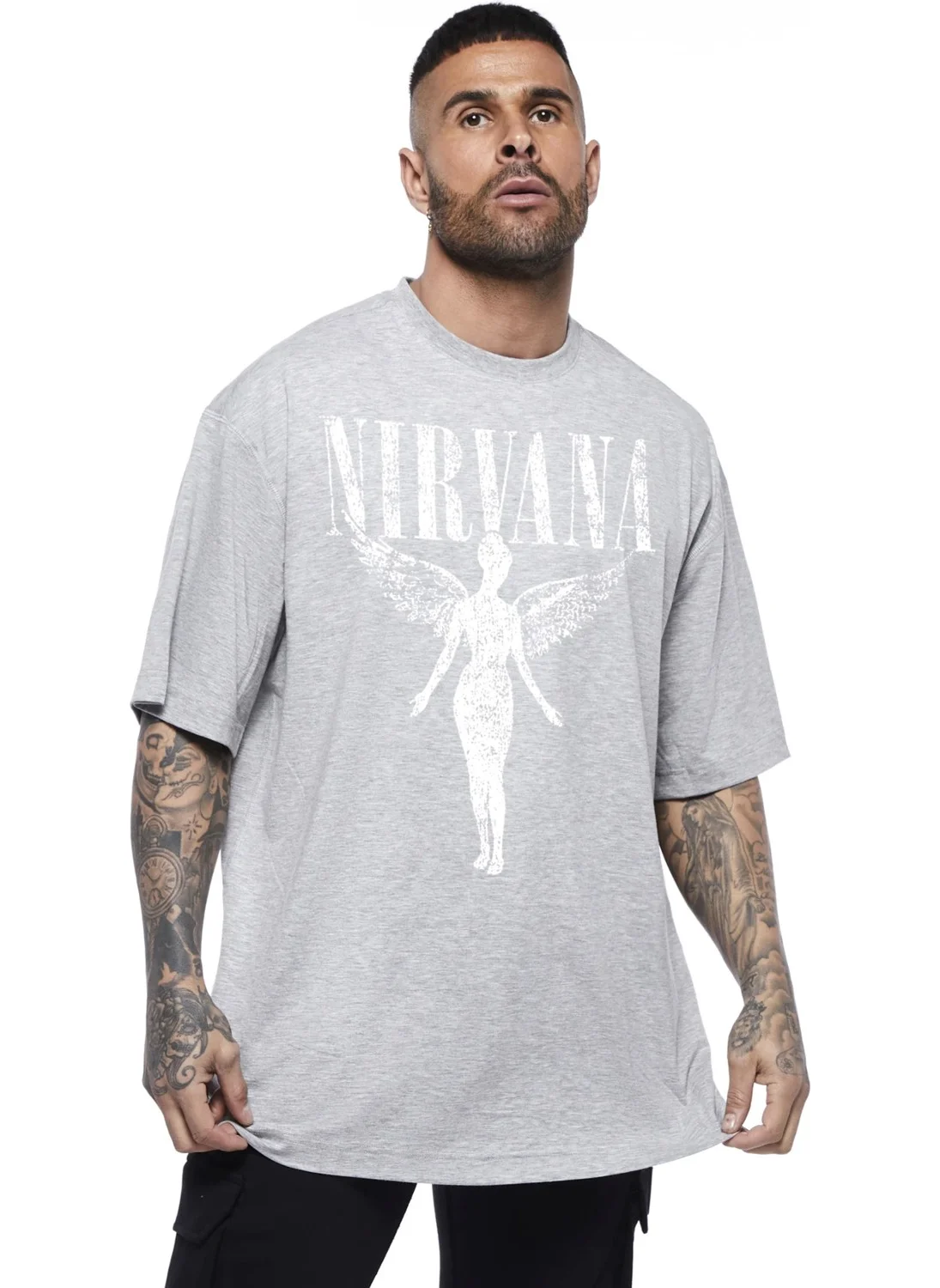 Rock&Roll Angel Nirvana Gray Oversize Short Sleeve Men's T-Shirt