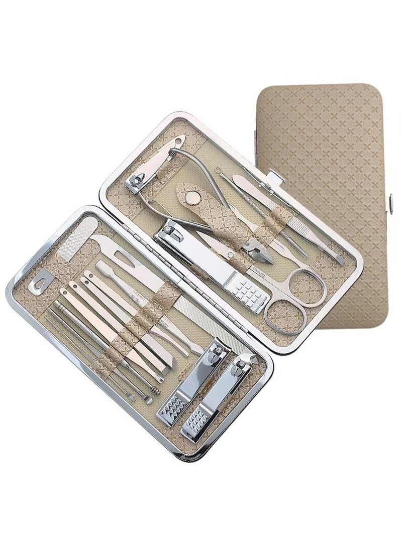 ATRJSZ Yougai Nail Clippers set for Men and Womens Gift Manicure Set 19 Pieces Stainless Steel Manicure Kit,Nail Care Tools with Luxurious Travel Case  - Image 1