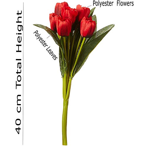Fourwalls Beautiful Decorative Artificial Tulip Flower Bunch for Home décor (40 cm Tall, 9 Heads, Set of 3, Maroon) - Image 3