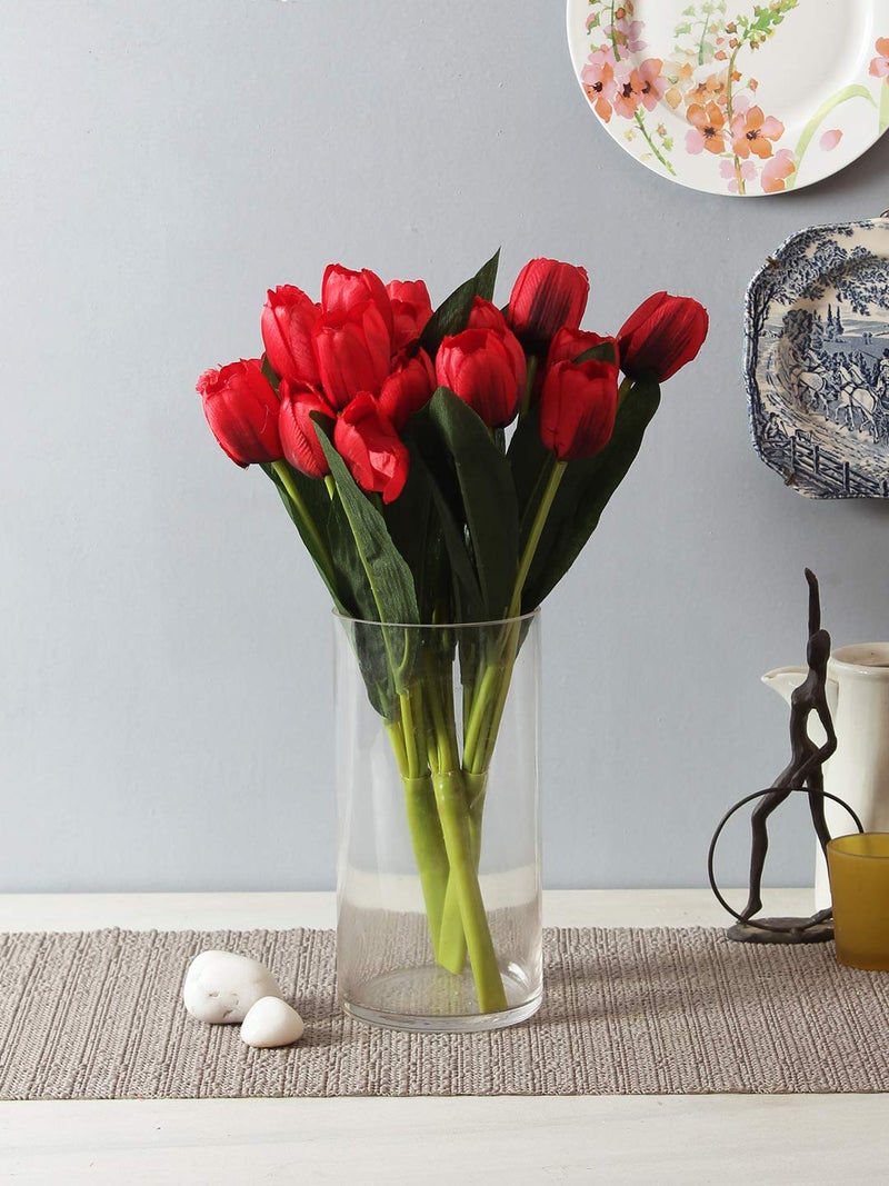 Fourwalls Beautiful Decorative Artificial Tulip Flower Bunch for Home décor (40 cm Tall, 9 Heads, Set of 3, Maroon) - Image 1