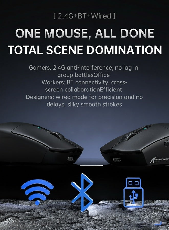 هجوم القرش فأرة ألعاب لاسلكية G3، ثلاثية الأوضاع 2.4 جيجا هرتز/بلوتوث 5.2/USB-C، مزودة بمستشعر PAW3311، ودقة 25000 نقطة في البوصة، ووزن خفيف 59 جرام، و5 أزرار قابلة للبرمجة، وبطارية قابلة للشحن 500 مللي أمبير، متوافقة مع أجهزة الكمبيوتر الشخصية وأجهزة ماك (أسود وملصق). - Image 5
