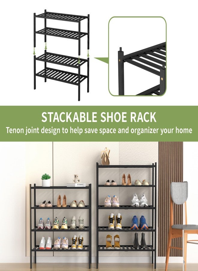 ROMGUAR CRAFT 5 Tier Bamboo Shoe Rack for Closet Free Standing Wood Shoe Shelf for Entryway Small Space Stackable 27"x11"x33" (Black) - Image 5
