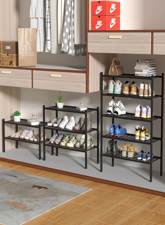 ROMGUAR CRAFT 5 Tier Bamboo Shoe Rack for Closet Free Standing Wood Shoe Shelf for Entryway Small Space Stackable 27"x11"x33" (Black) - Image 4