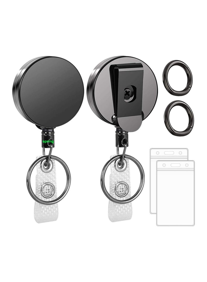 Generic 2 Pcs Heavy Duty Retractable Badge Holder Reel, Metal ID Badge Holder with Belt Clip Key Ring for Name Card Keychain  - Image 1