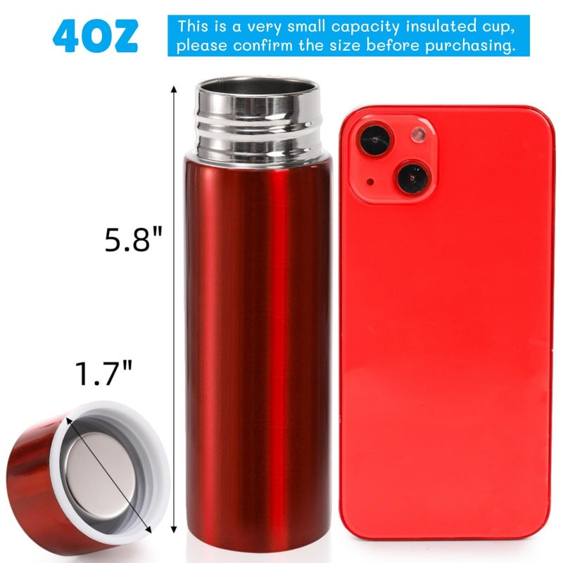 Acshio 4 Pack Mini Stainless Steel Water Bottles, 4 Oz Small Insulated Purse Pocket Water Bottle, Portable Slim Leak-proof Hot Cold Drink Flask for Travel, Sport, Camping - Image 2